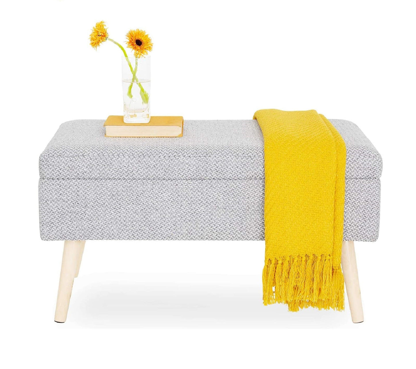 Baúl 100x40cm Sala En Patas De Madera Natural - Gris Claro - Banzay