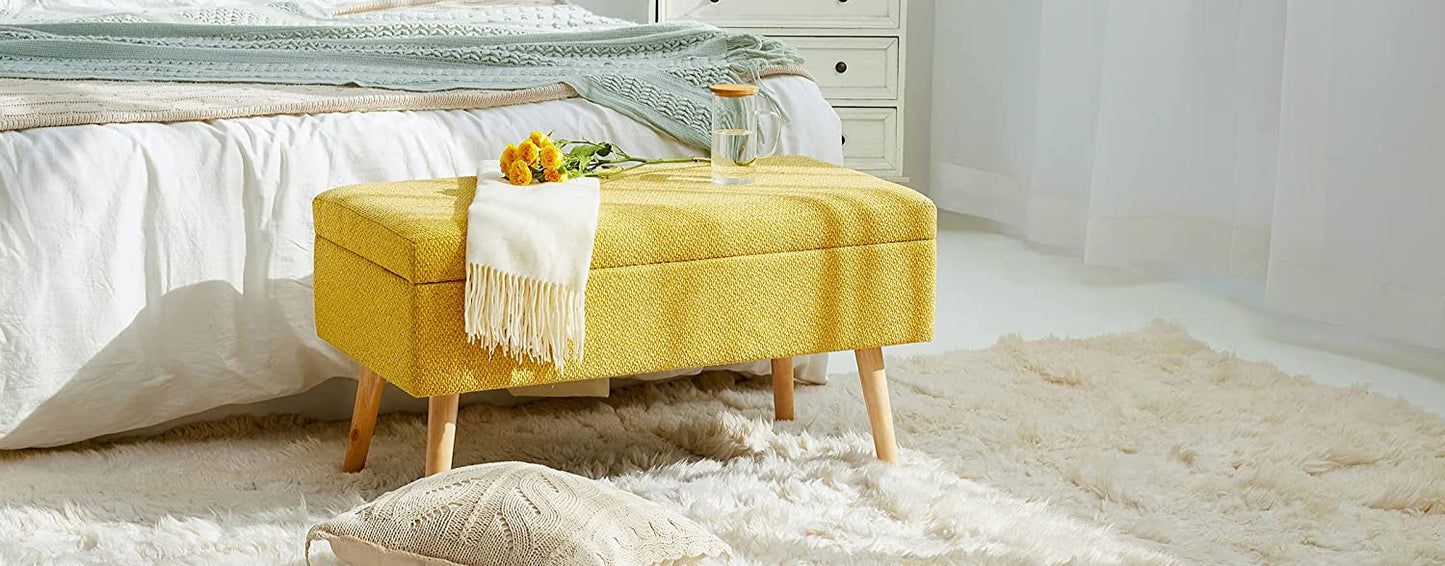 Baúl 100x40cm Sala En Patas De Madera Natural - Mostaza - Banzay