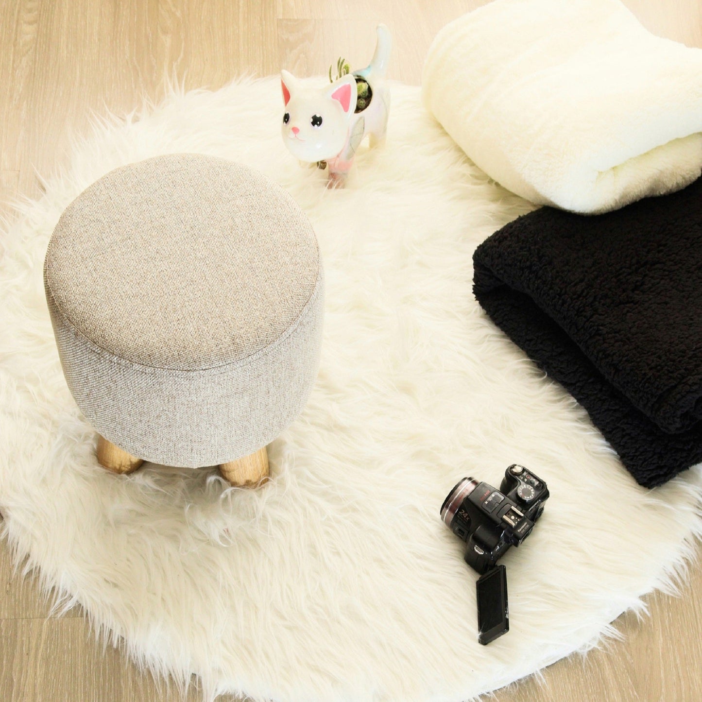 Puff Auxiliar Taburete Reposapies Redondo - Beige