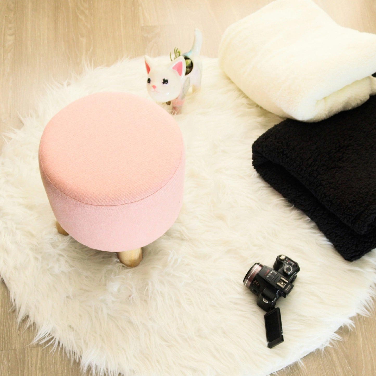 Puff Auxiliar Taburete Reposapies Redondo - Rosado