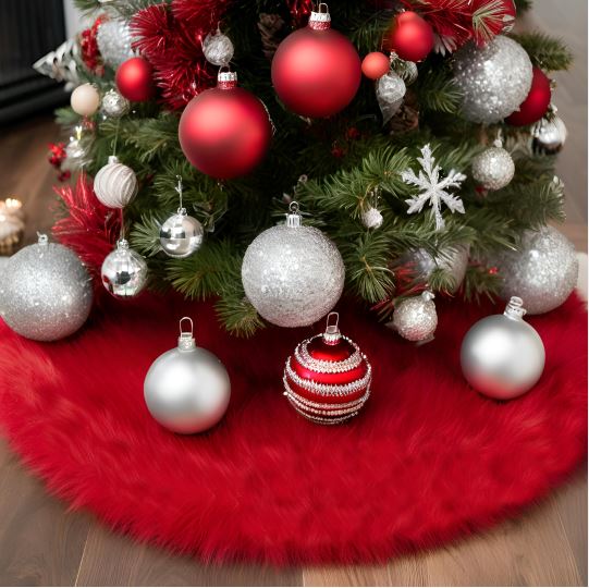 Pie De Árbol Navidad 140 cm Peludo Rojo