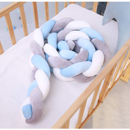 Cojín Protector Para Cuna De Bebe Trenza - Azul y Blanco