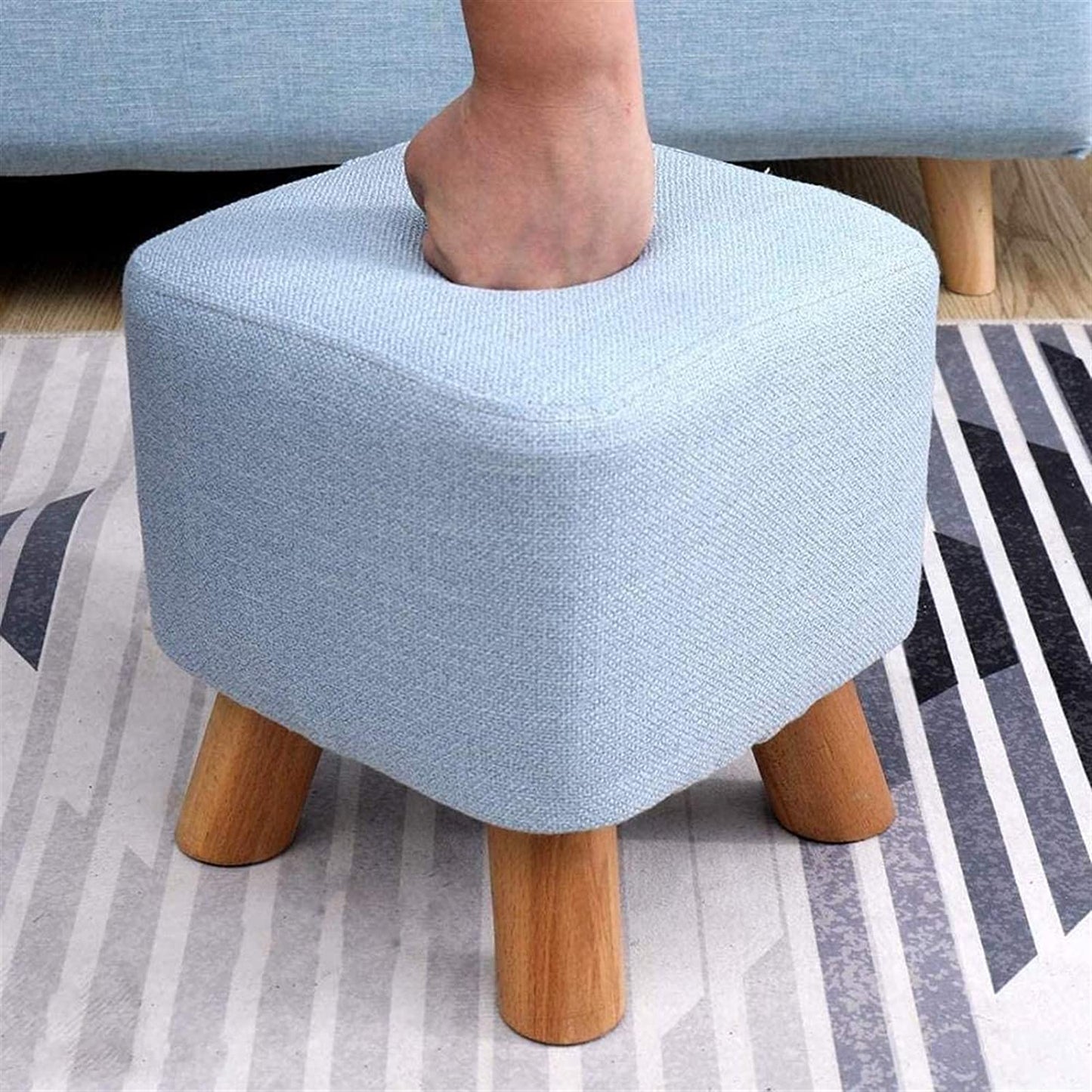 Puff Auxiliar Taburete Reposapies Cuadrado - Azul Claro