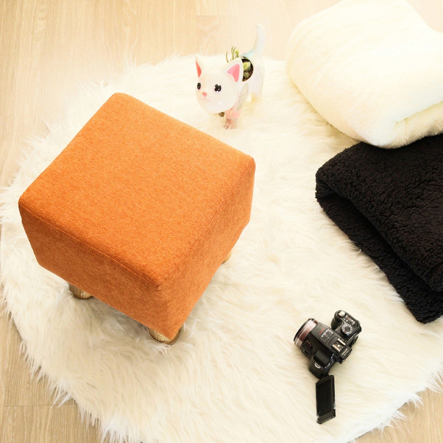 Puff Auxiliar Taburete Reposapies Cuadrado - Naranja