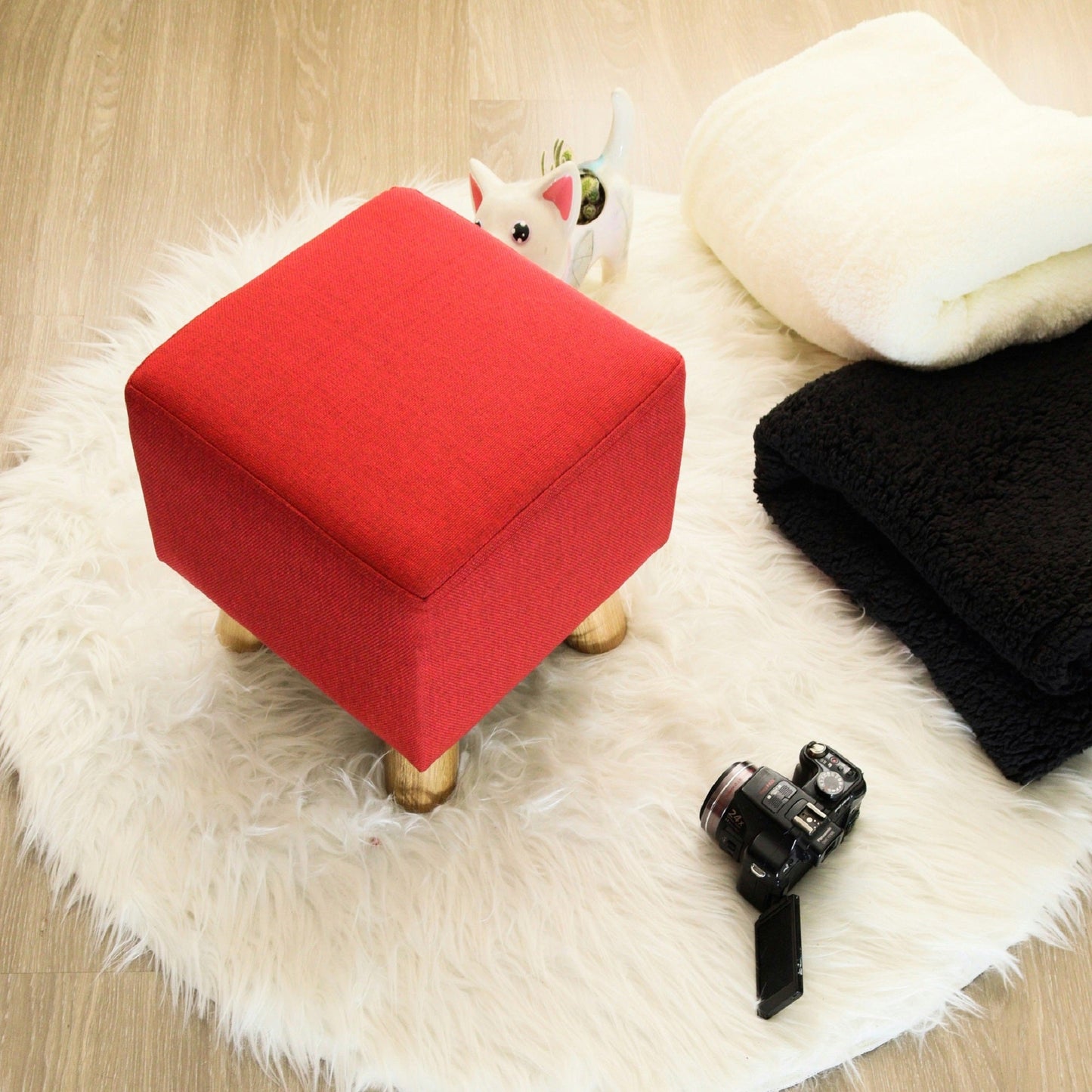 Puff Auxiliar Taburete Reposapies Cuadrado - Rojo