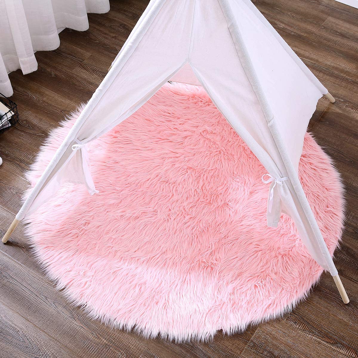 Tapete Redondo 100cm Peluche Antideslizante - Rosado