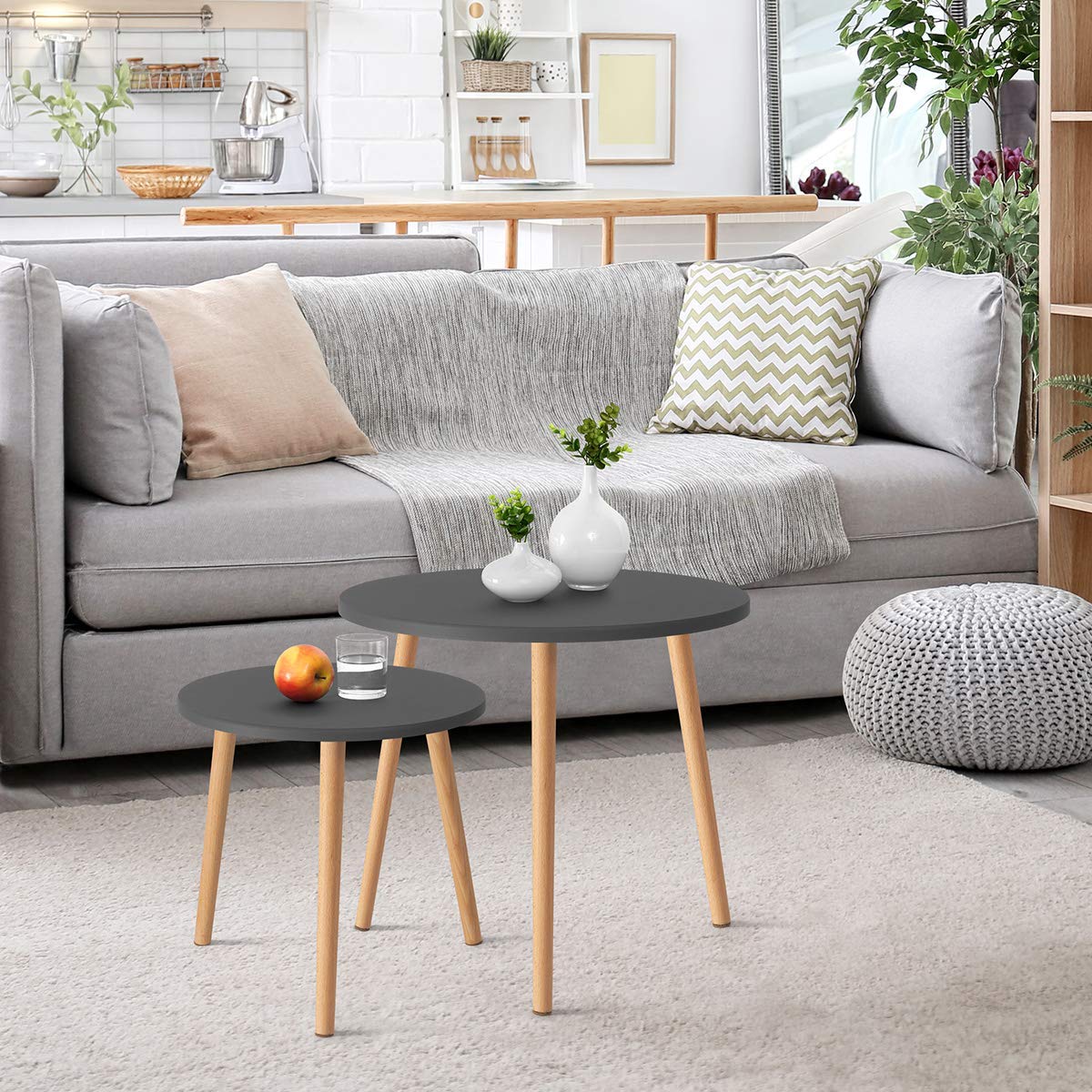 Mesa De Centro Sala Y Auxiliar Nórdica - Gris - Banzay