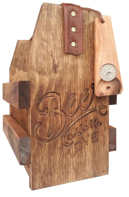 Caja de madera natural terminado tipo vintage para sixpack de cervezas tallado beer love