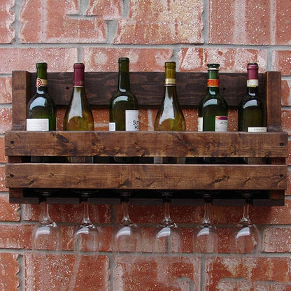 Botellero cava licorera para vinos y copas en madera natural tipo vintage