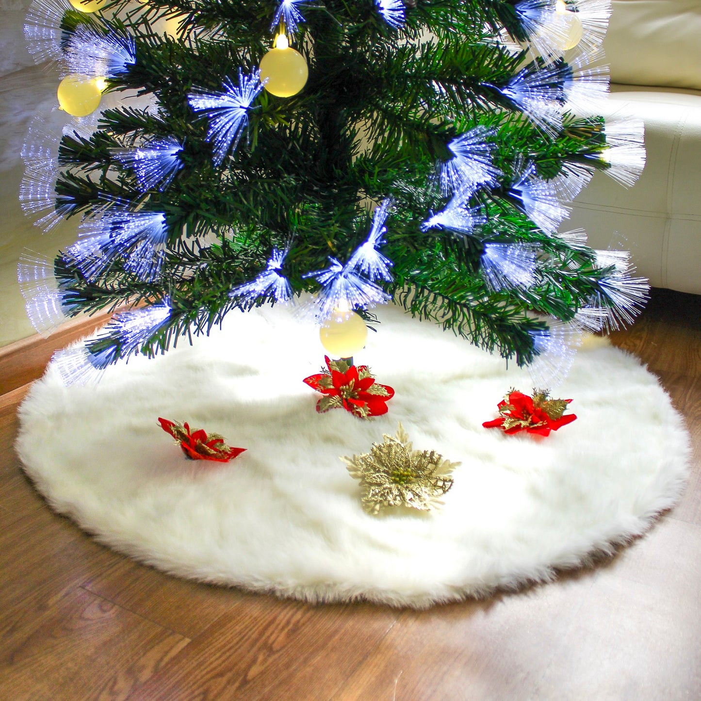 Pie De Árbol Navidad 120 cm Peludo - Blanco Perla