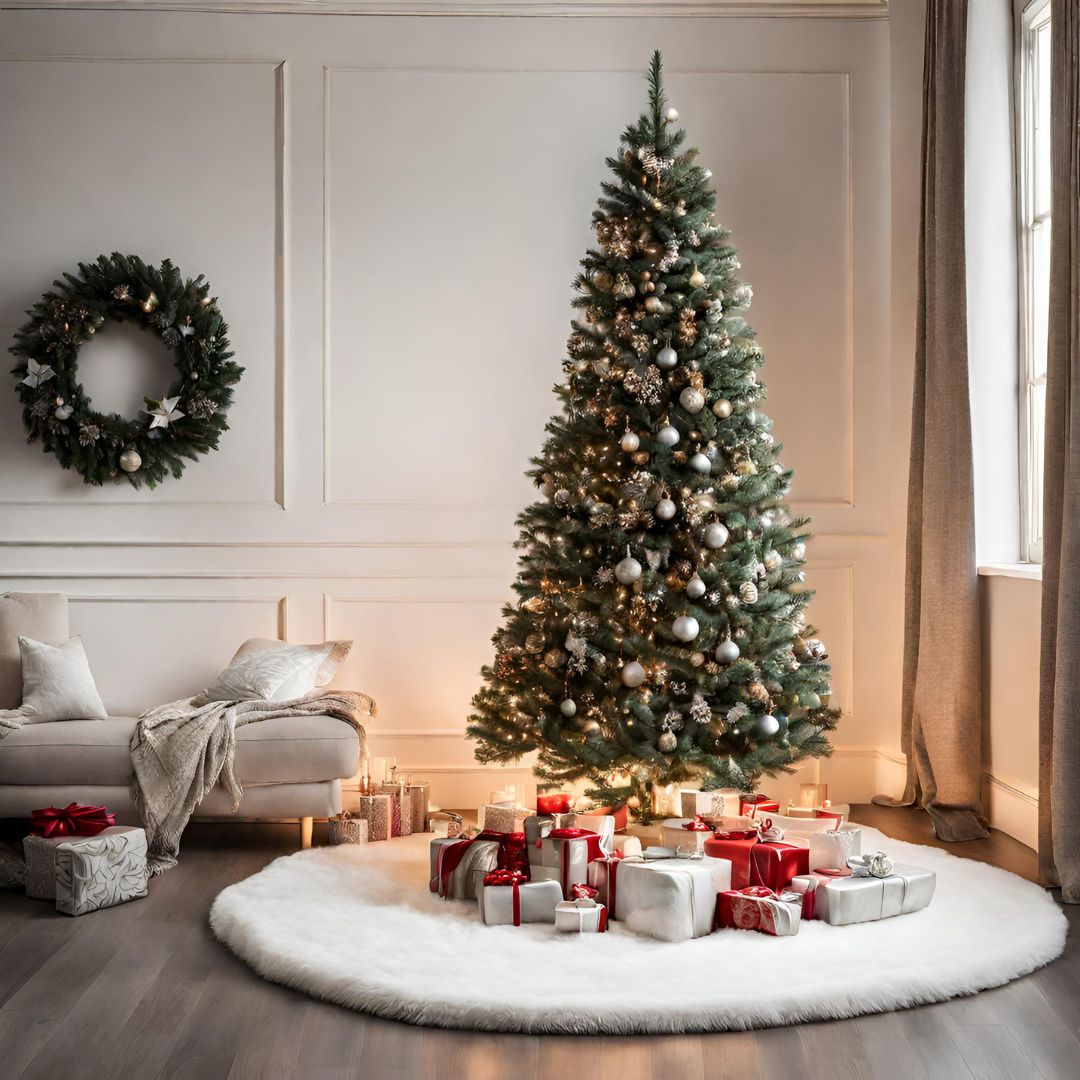 Pie De Árbol Navidad 120 cm Peludo - Blanco Perla