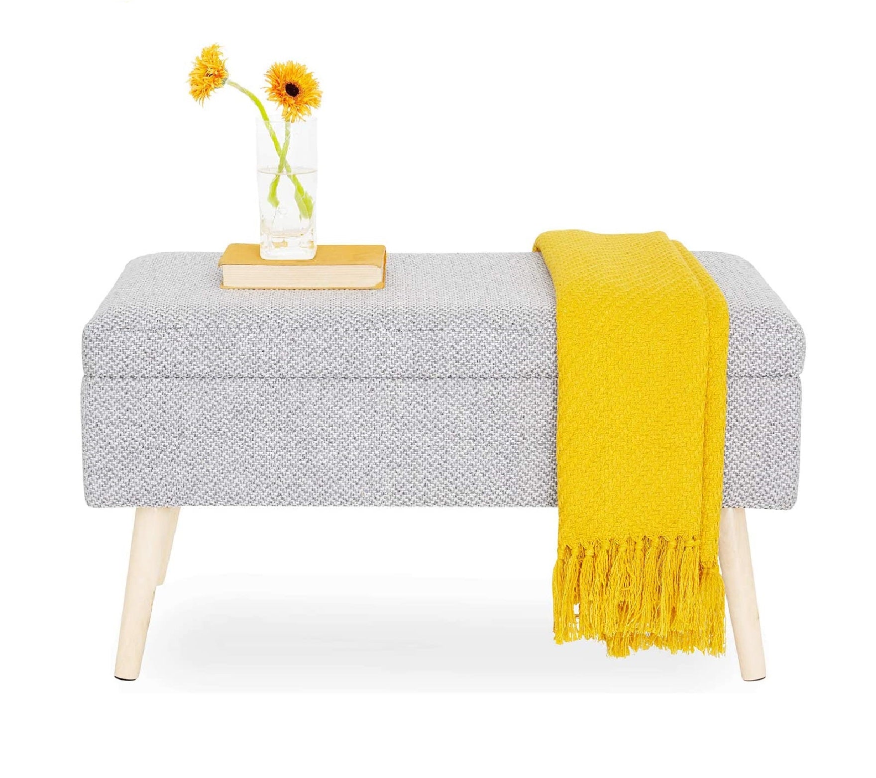 Baúl 100x40cm Sala En Patas De Madera Natural - Gris Claro - Banzay