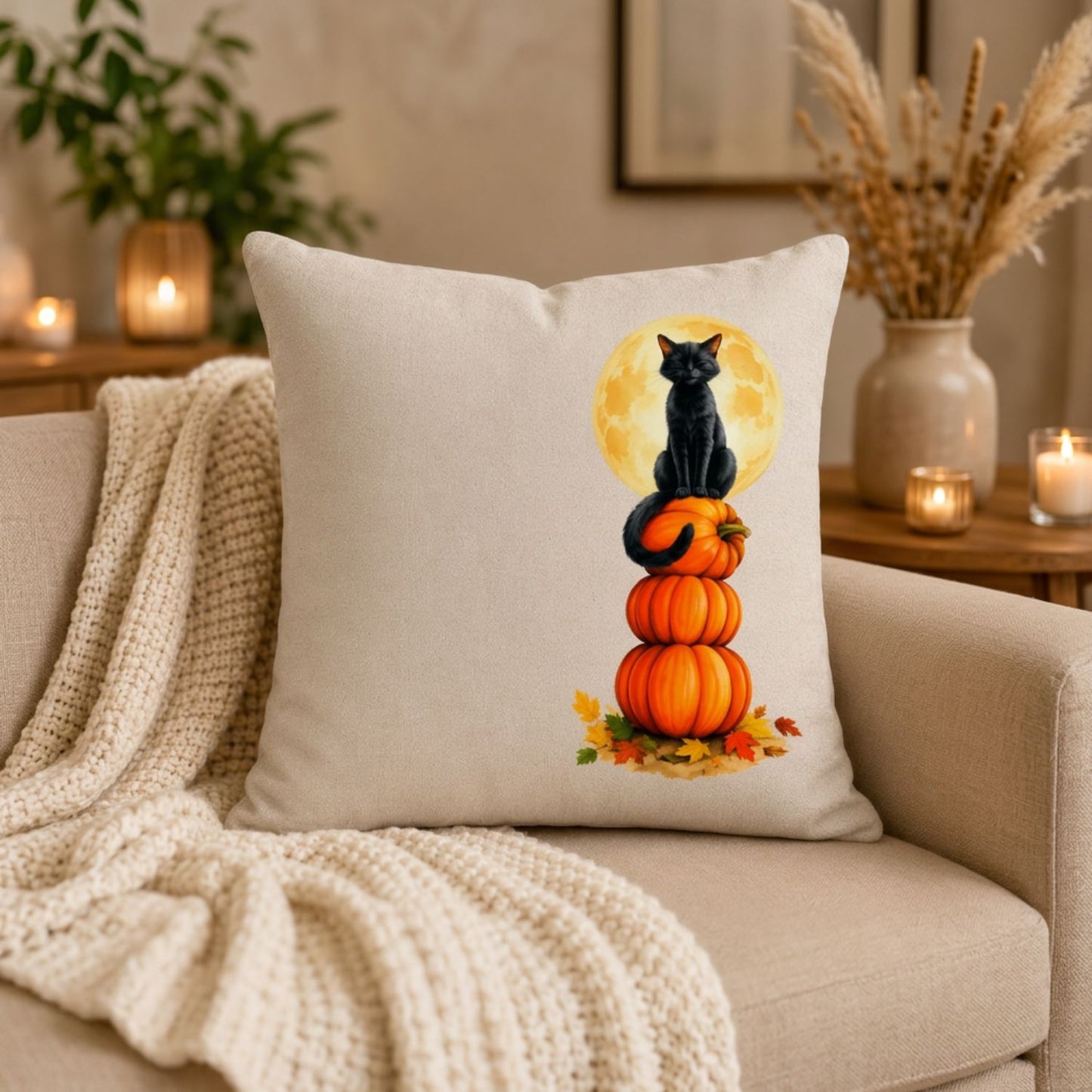 Funda Halloween Gato con Calabazas