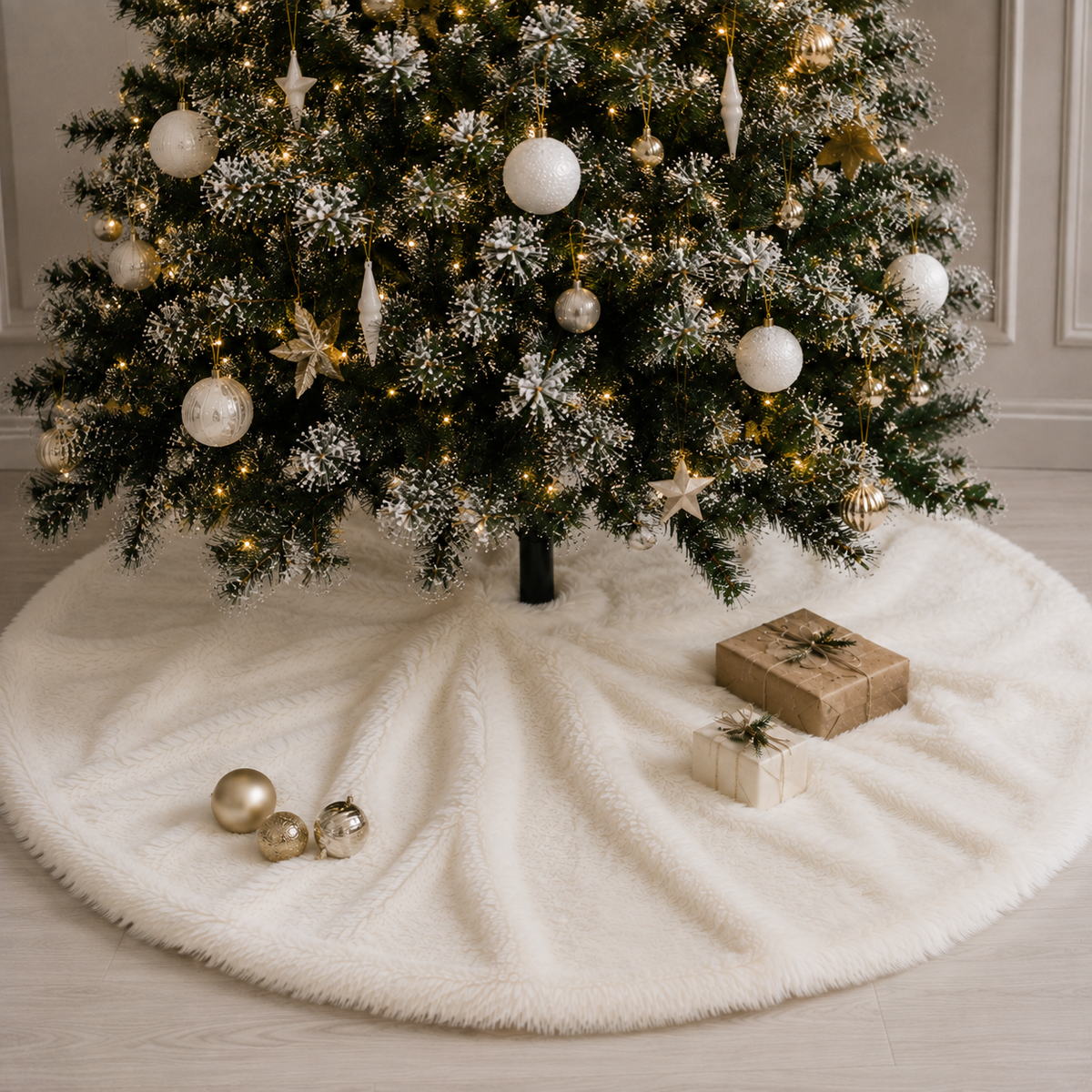 Pie De Árbol Navidad 120 cm Peludo - Blanco Perla - Banzay