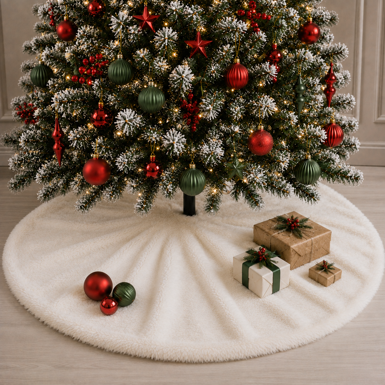 Pie De Árbol Navidad 120 cm Peludo - Blanco Perla - Banzay