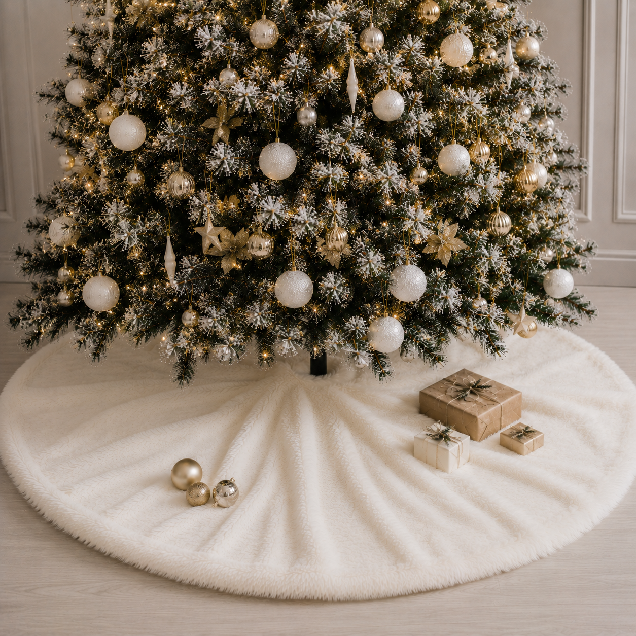 Pie De Árbol Navidad 140 cm Peludo - Blanco Perla - Banzay