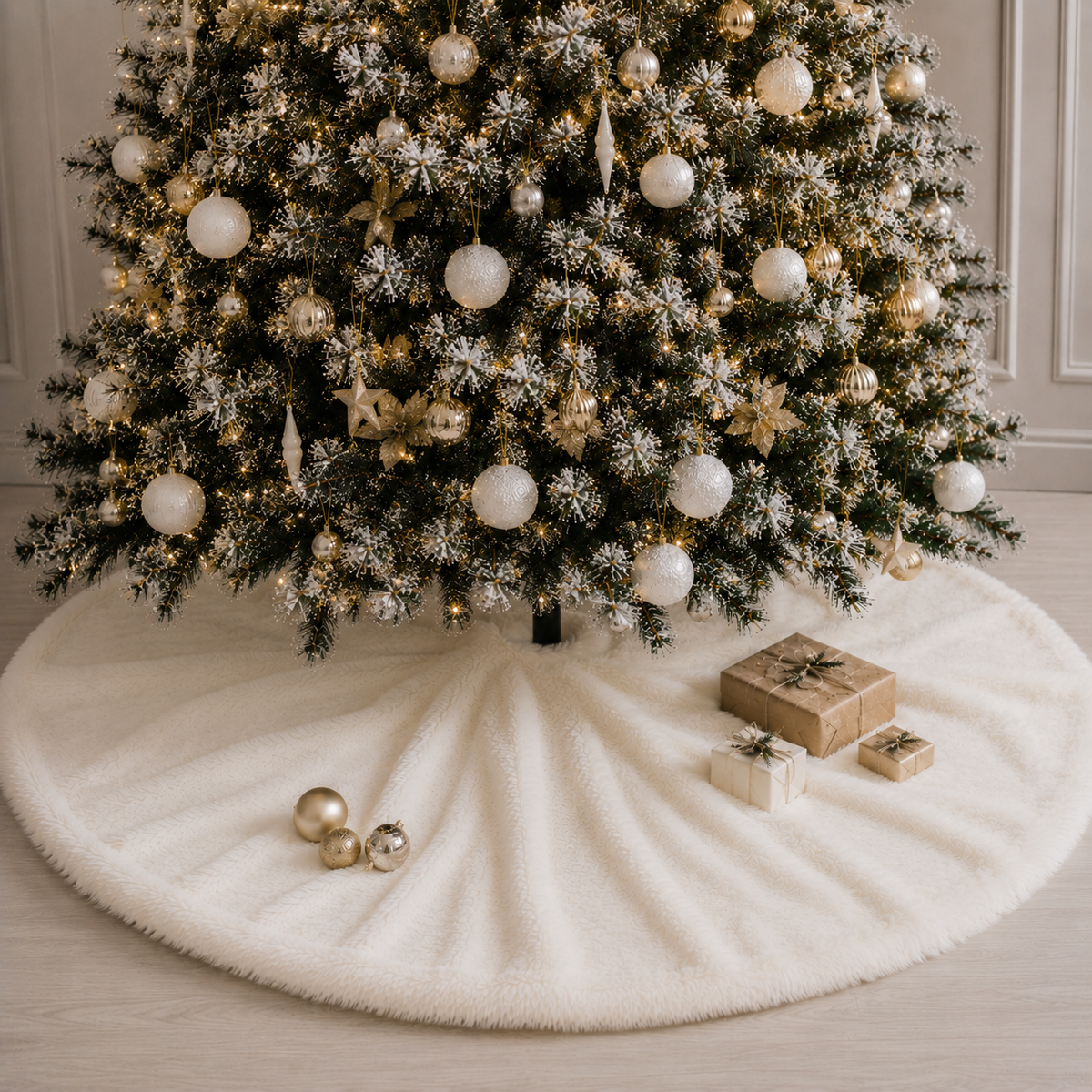 Pie De Árbol Navidad 140 cm Peludo - Blanco Perla - Banzay