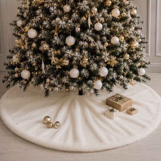 Pie De Árbol Navidad 140 cm Peludo - Blanco Perla - Banzay