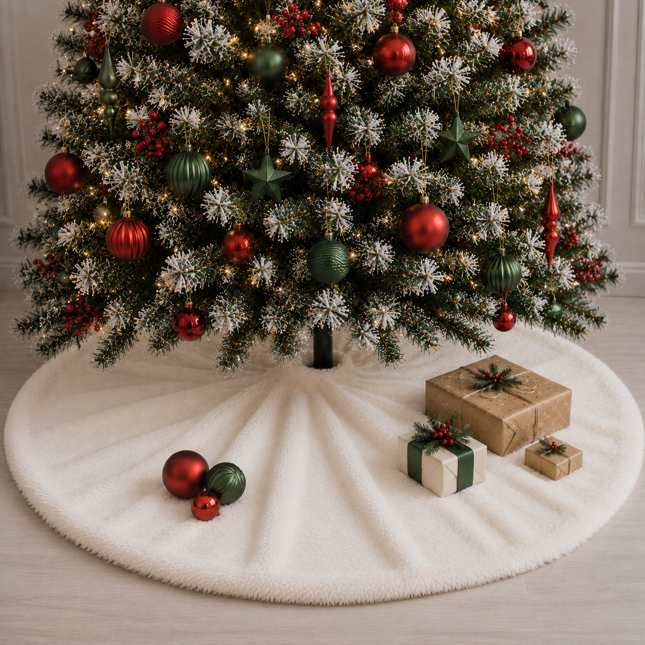 Pie De Árbol Navidad 140 cm Peludo - Blanco Perla - Banzay