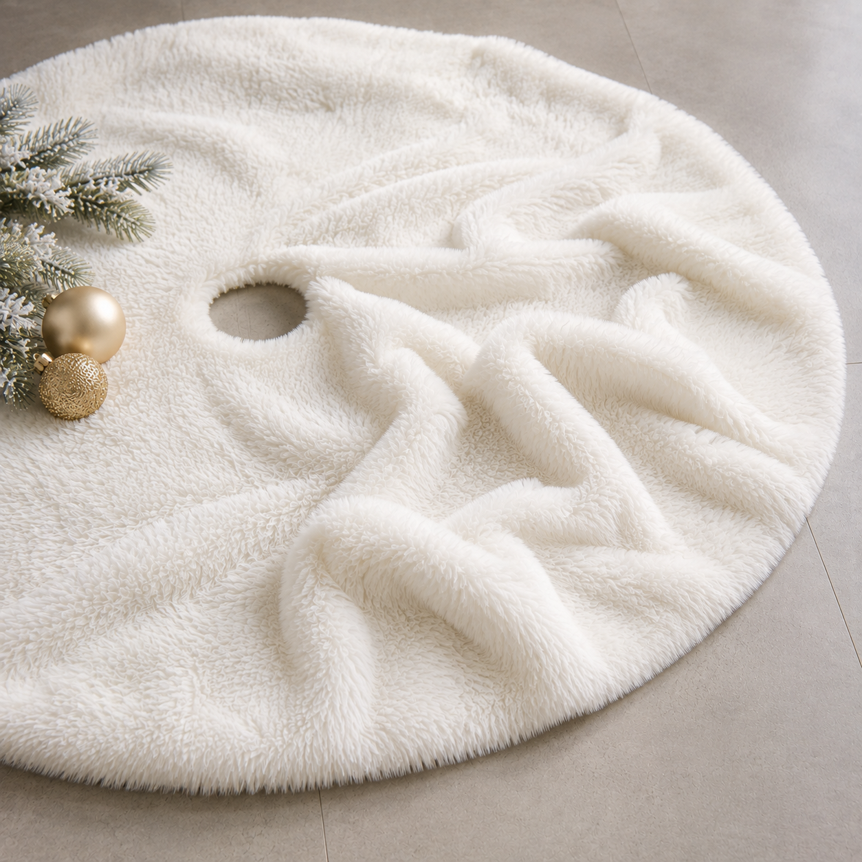 Pie De Árbol Navidad 140 cm Peludo - Blanco Perla - Banzay