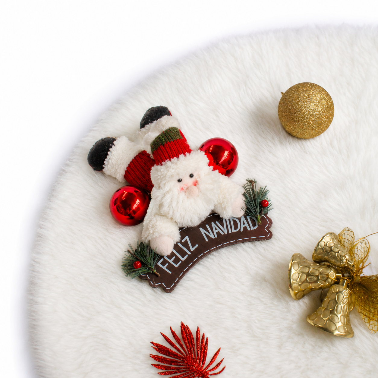 Pie De Árbol Navidad 140 cm Peludo - Blanco Perla - Banzay