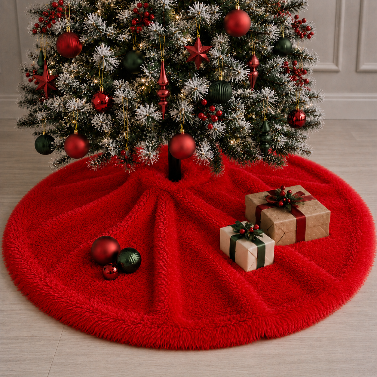 Pie De Árbol Navidad 100 cm Peludo Rojo - Banzay