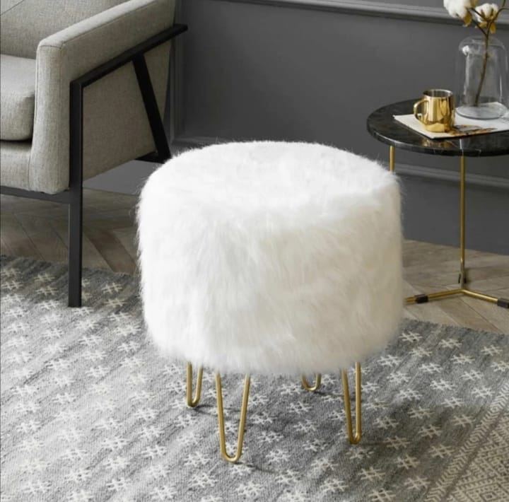 Silla Puff Peluche Tocador de Maquillaje - Blanco - Banzay