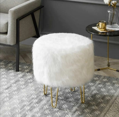 Silla Puff Peluche Tocador de Maquillaje - Blanco - Banzay