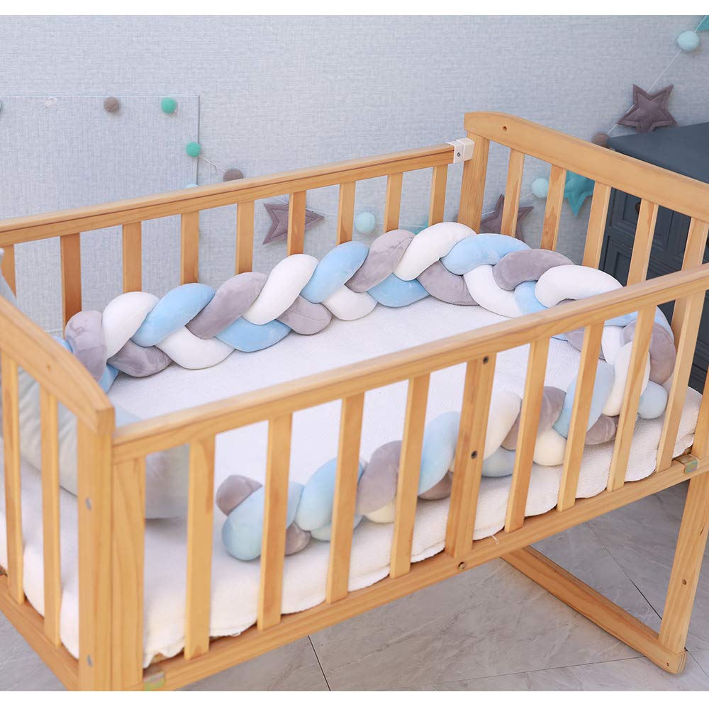 Cojín Protector Para Cuna De Bebe Trenza - Azul y Blanco - Banzay