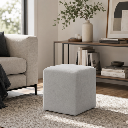 Puff 37x37 Cuadrado Tela Gris - Banzay