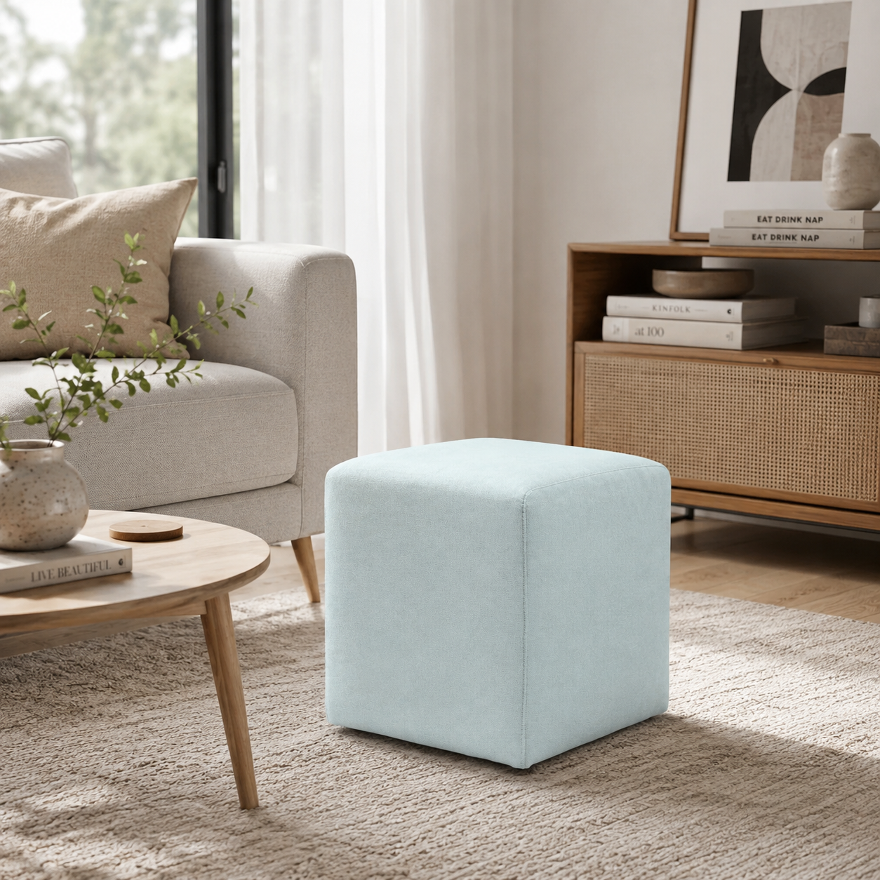 Puff 37x37 Cuadrado Tela Menta