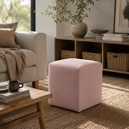 Puff 37x37 Cuadrado Tela Rosado - Banzay