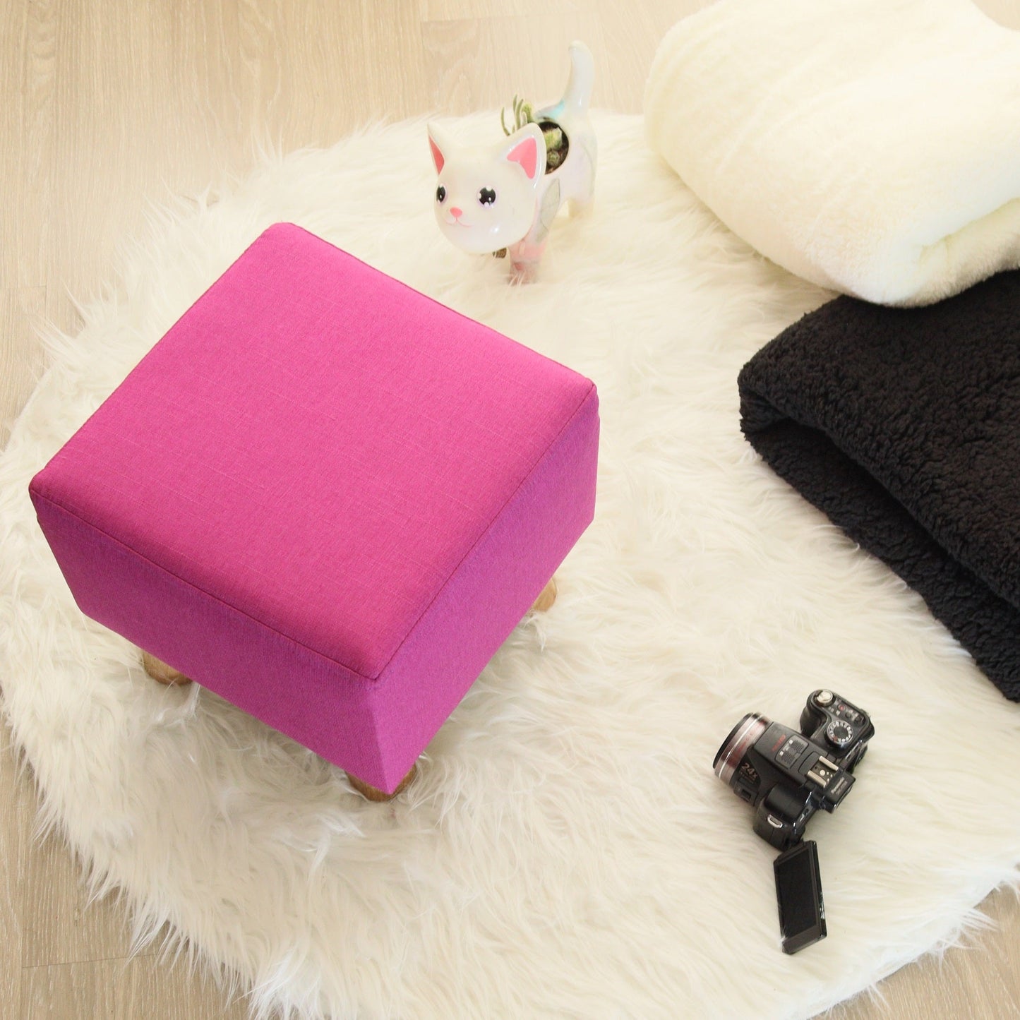 Puff Auxiliar Taburete Reposapies Cuadrado - Fucsia