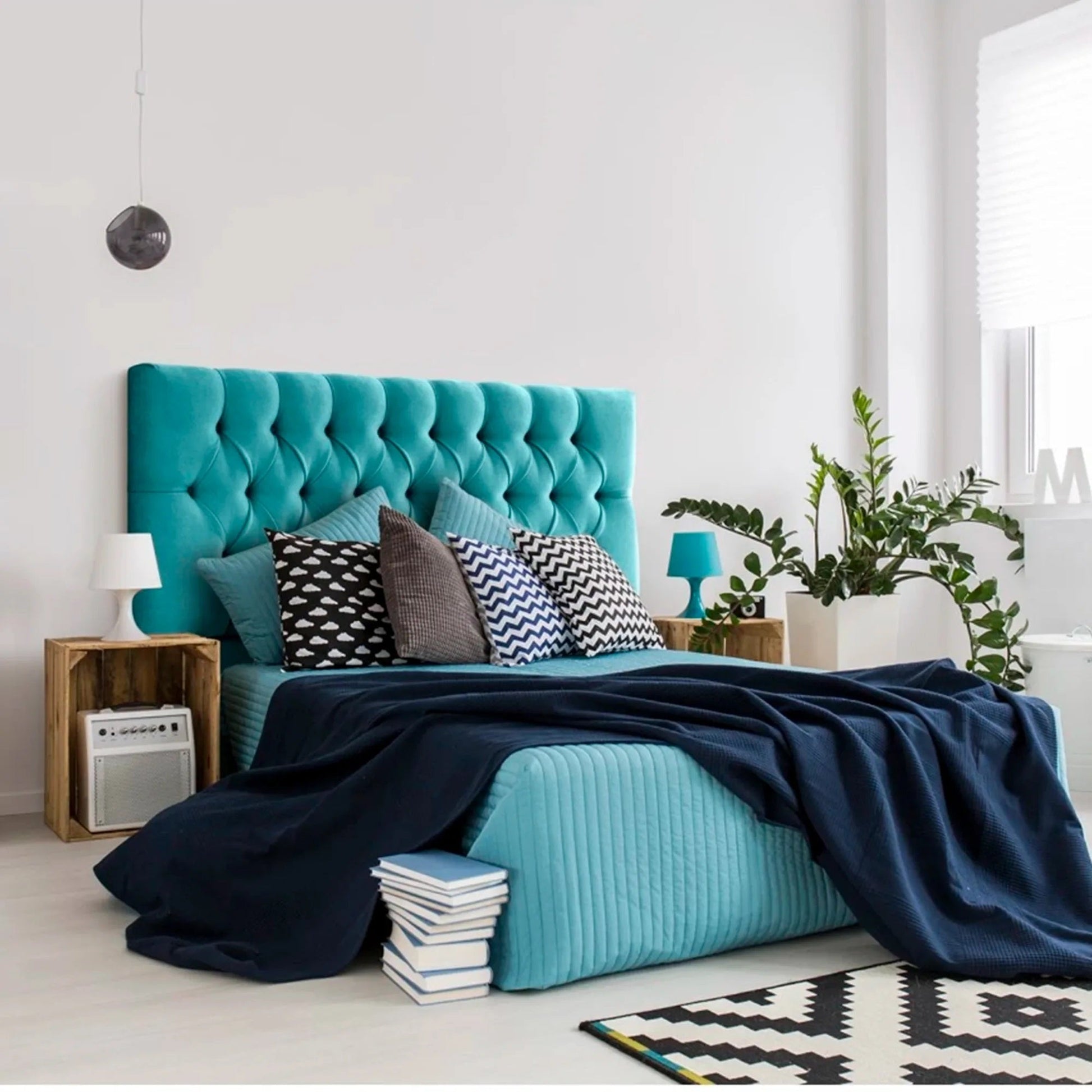Cabecero Pet-Friendly Tipo Velvet Rombos - Turquesa - Banzay