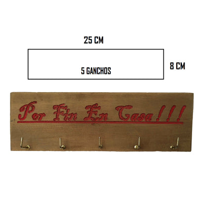 Portallaves Pared Madera Casa Rojo Vintage - Banzay
