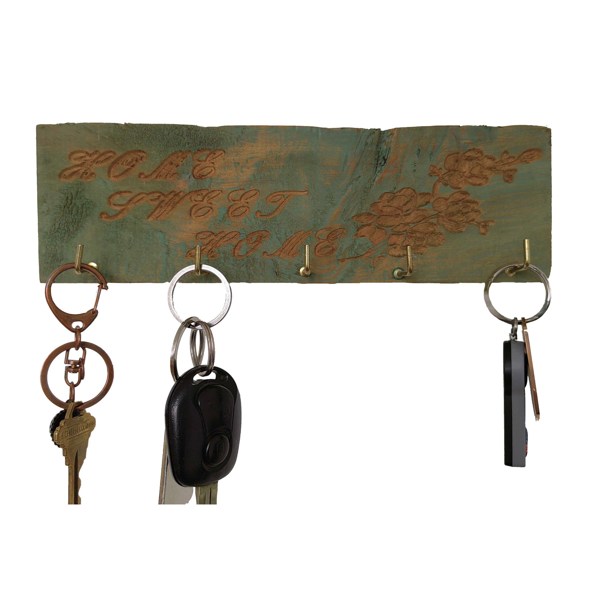 Portallaves Pared Madera Home Verde Vintage - Banzay