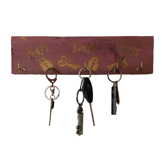 Portallaves Pared Madera Keys Rosa Vintage - Banzay