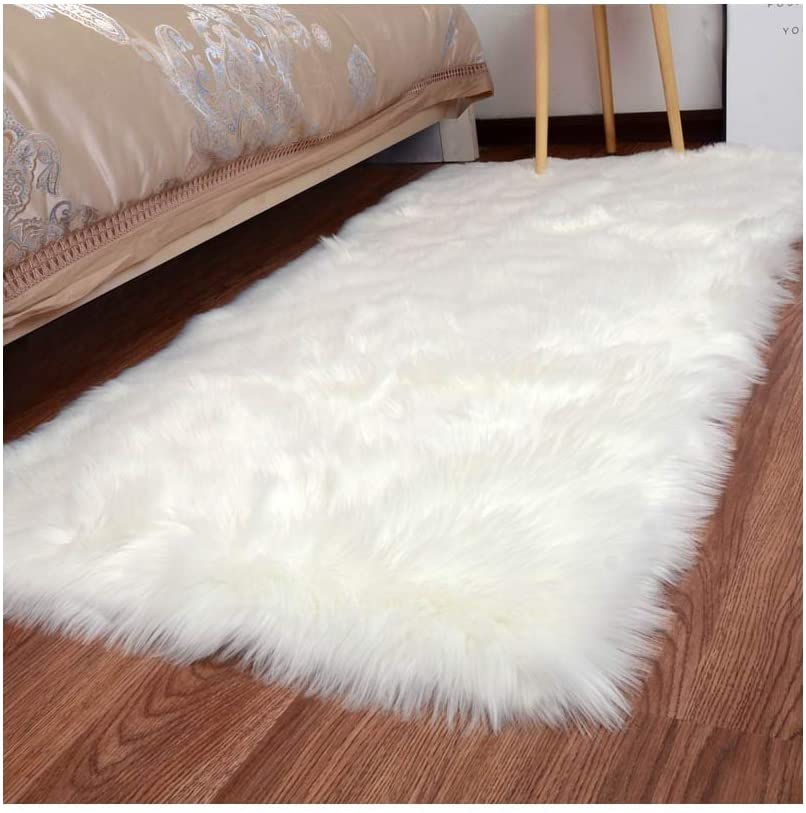 Tapete Pie de Cama 110cm x 60cm Peluche blanco para sala y habitacion 